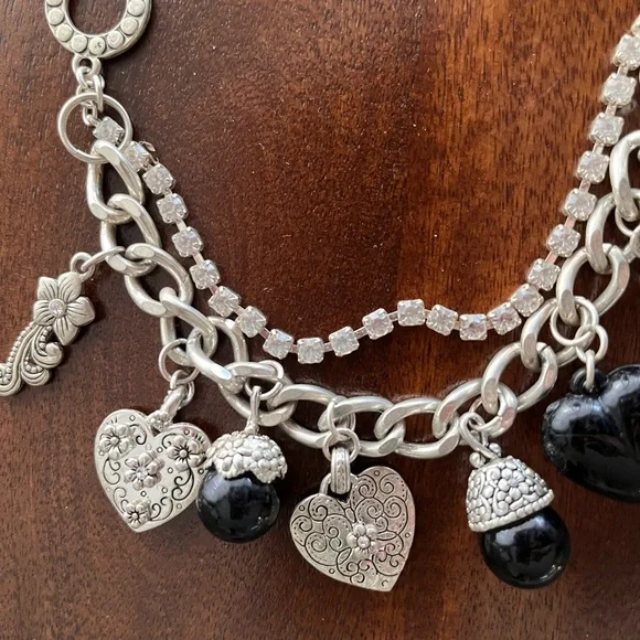 Silver and Black  Bracelet with Charms - Picture 4 of 5